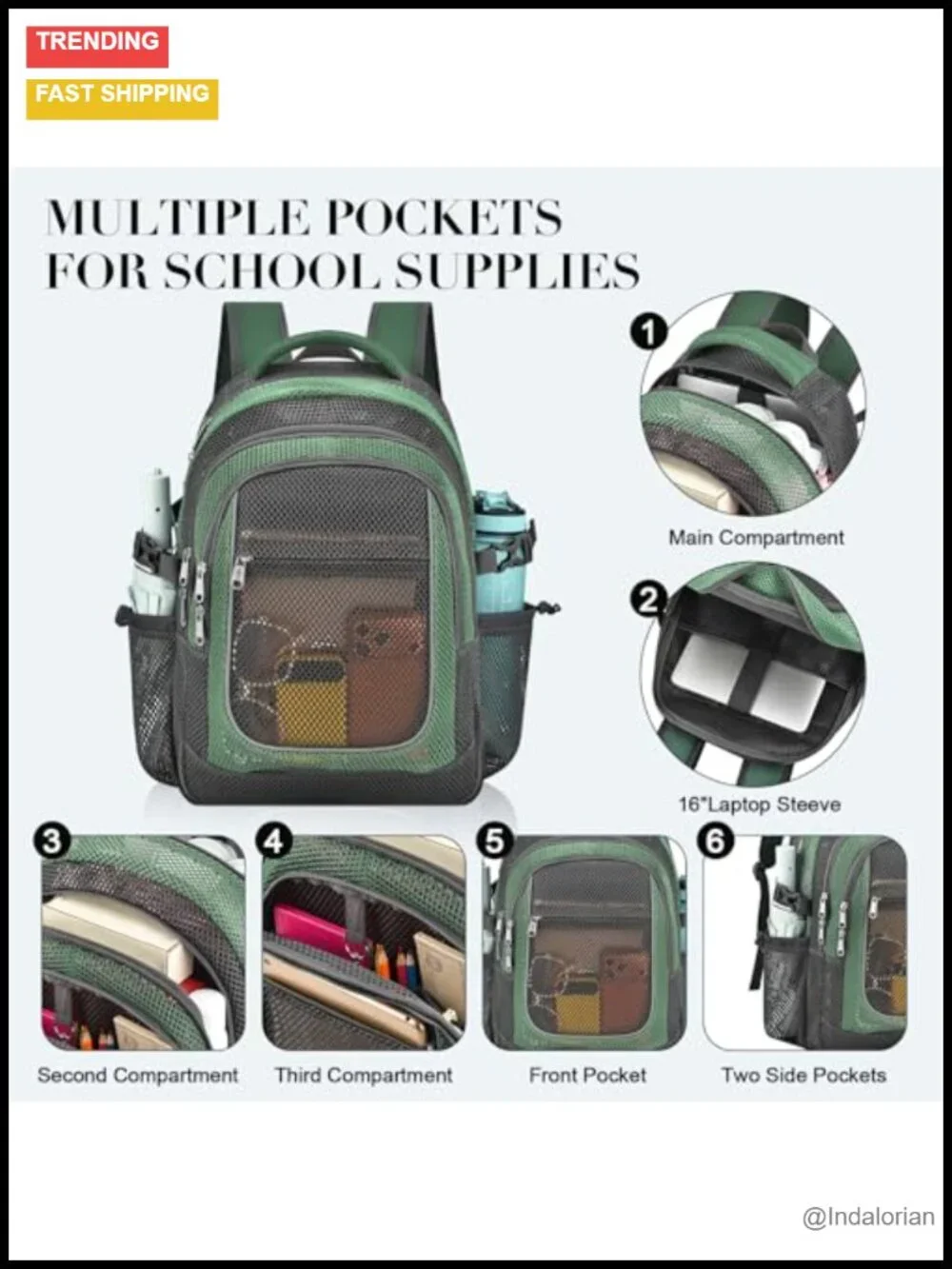 Heavy Duty Mesh Backpack with Rain Cover for School Sports Travel